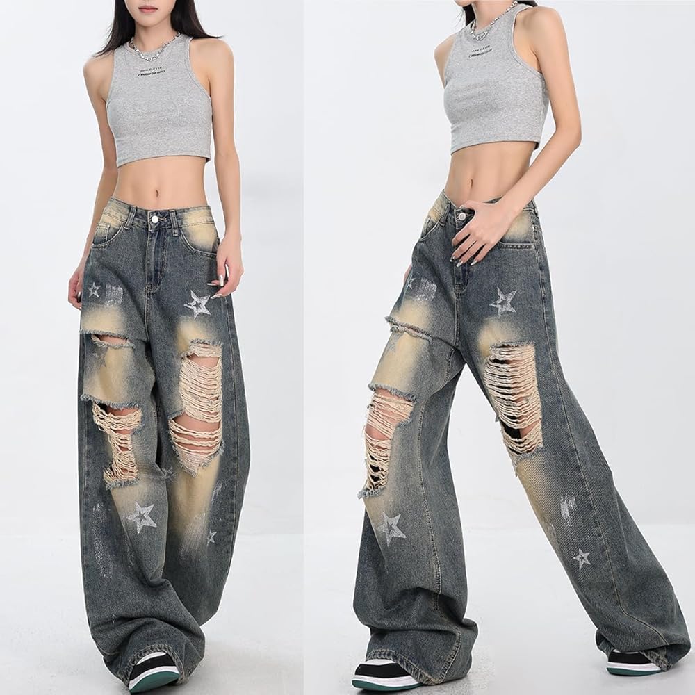 Amazon.com: kakarin choyx Fashion Vintage High Waisted Baggy